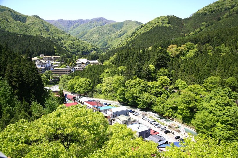四万川沿いに広がる温泉街