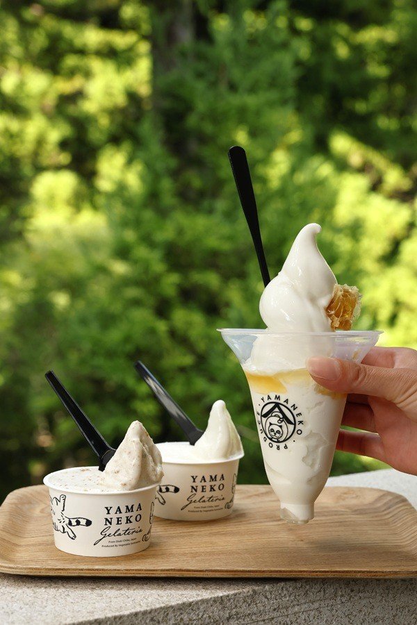 山猫ではジェラート（500円～）のほか、千葉県産のミルクを使うソフトクリームも人気（写真右／巣蜜はちみつソフトクリームは850円）。11時～16時（土曜は～17時、日曜、祝日は10時～17時）、不定休