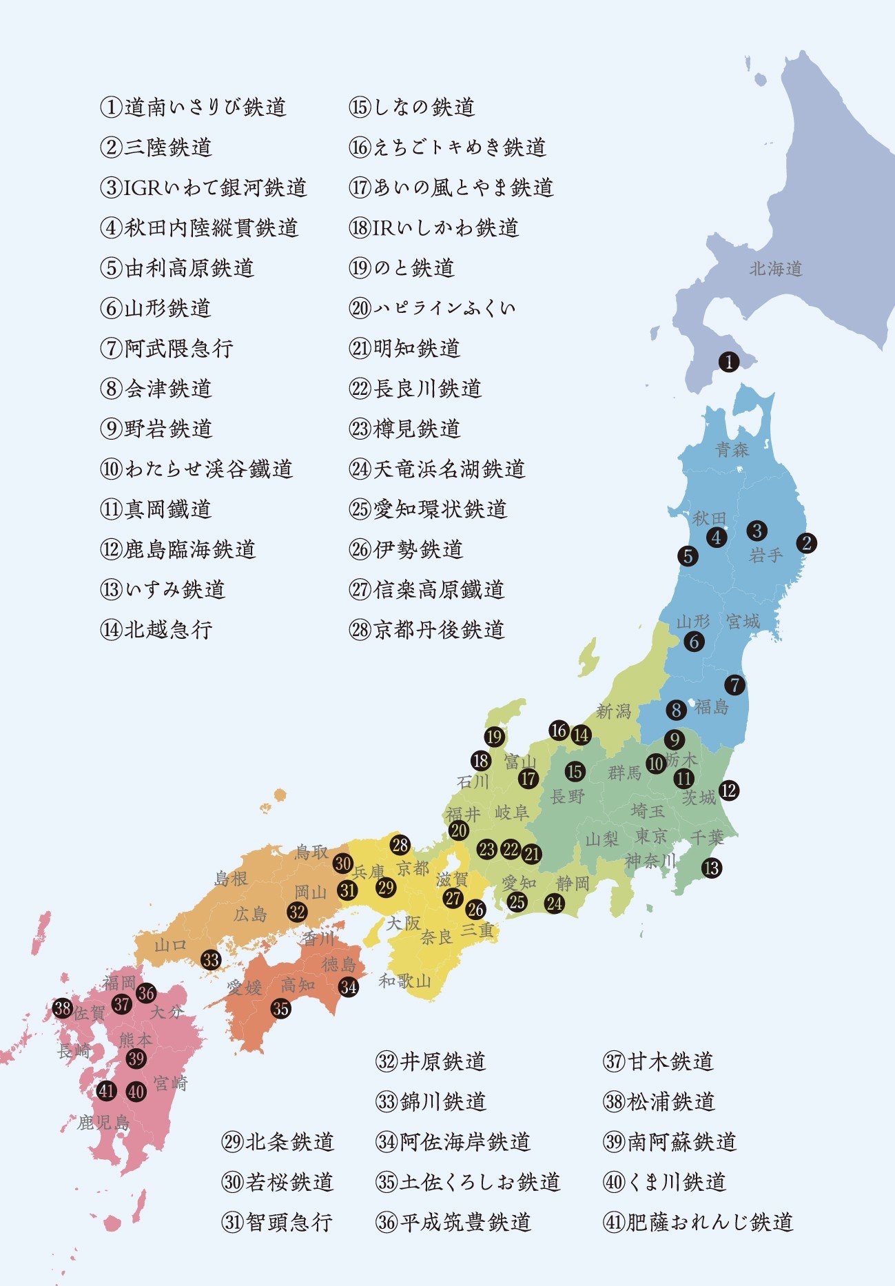 全国41の参加鉄道会社