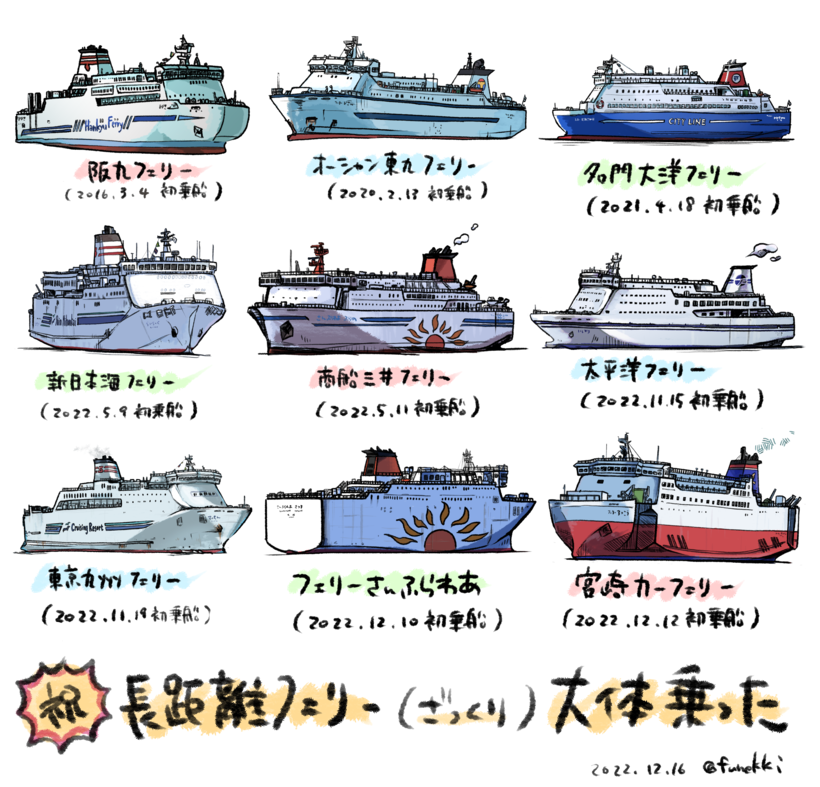 【フェリーひとり（一人）旅】コラム　はじめてのフェリーひとり旅（イラストレーター／吉澤慶子）